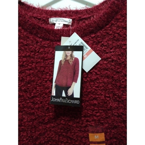 NWT John Paul Richard Red Hi-Lo Popcorn Sweater Super Soft Sized M - Picture 3 of 8